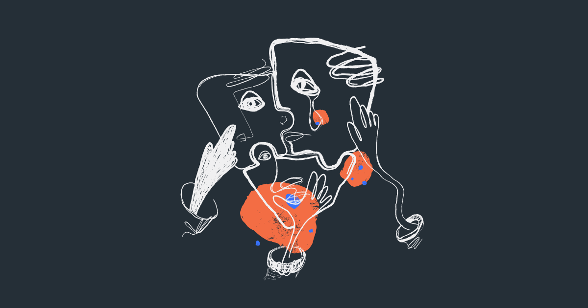 Eine Illustration, die innere Anteile visualisiert. Ein Mensch. Verschiedene Perspektiven.